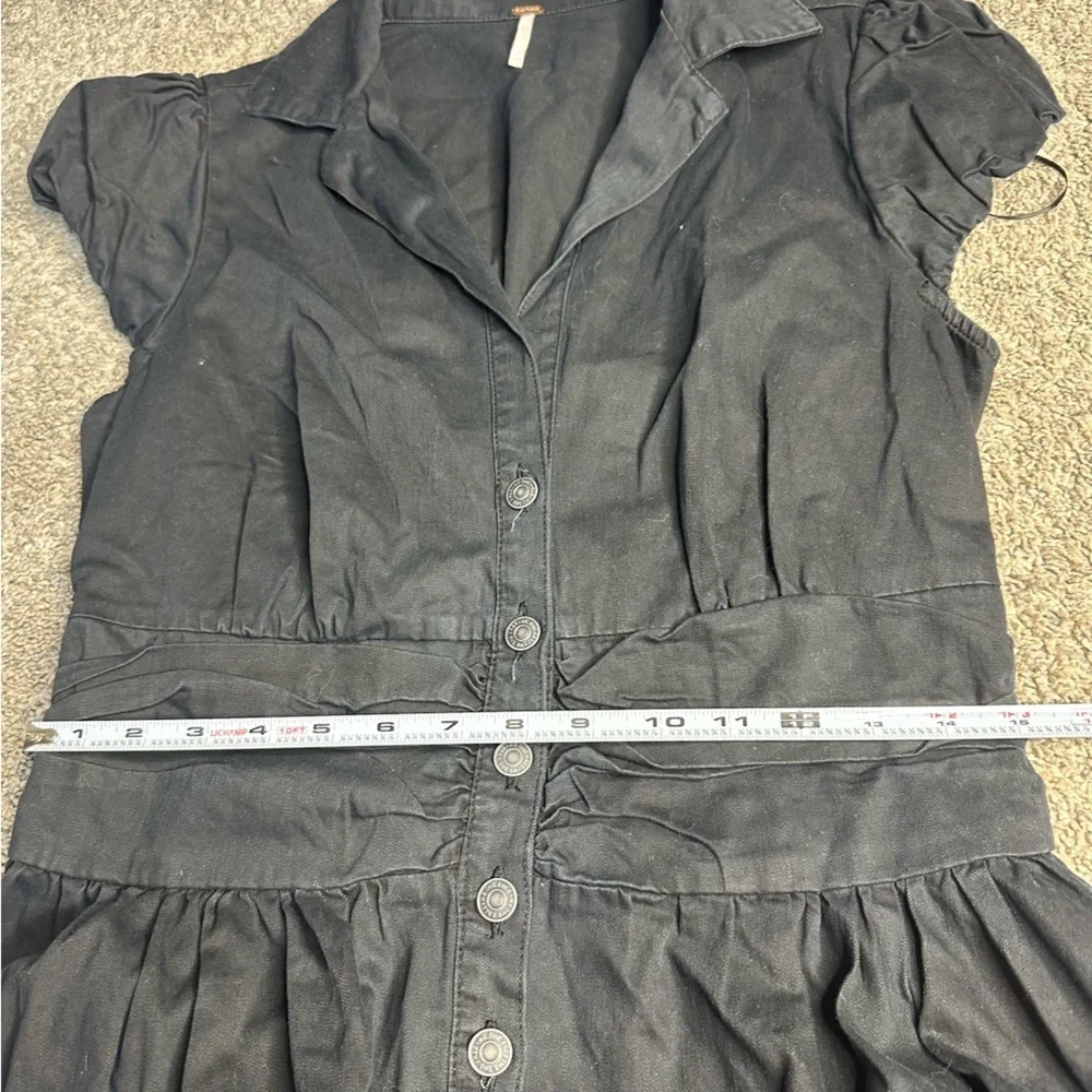 Free People Chester Denim Mini dress Medium black button pockets puff witchy